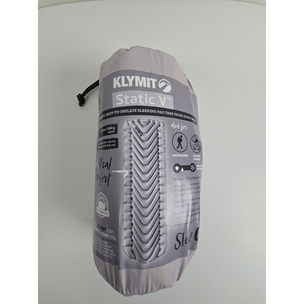 Klymit Static V  Inflatable Sleeping Pad Gray Camping Hiking 3 Season 72x23